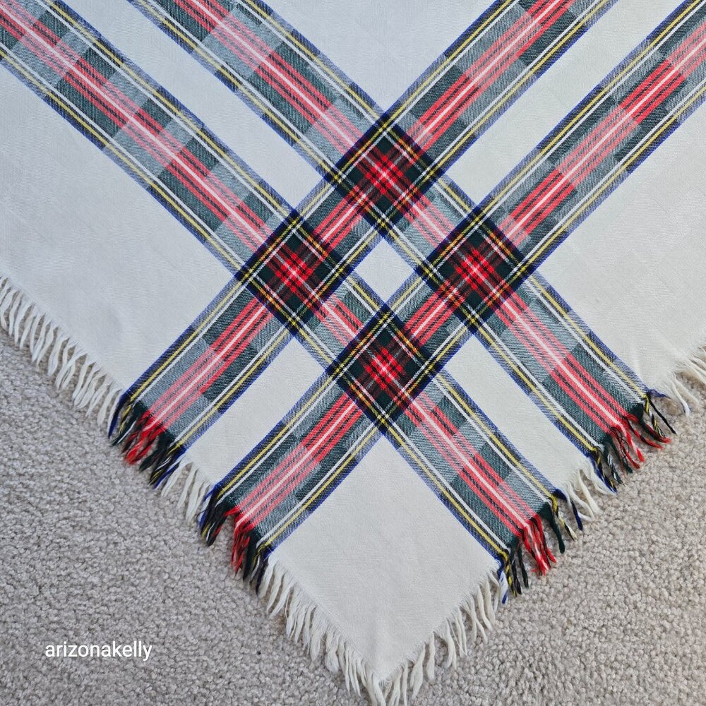 Large Woven Wool Triangle Scarf Shawl Plaid Rondina